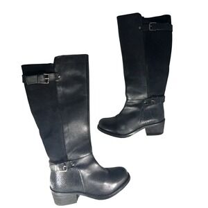 Joe Browns Black Leather Suede Knee High Boots Snakeskin Buckle Size UK 4 US 6.5